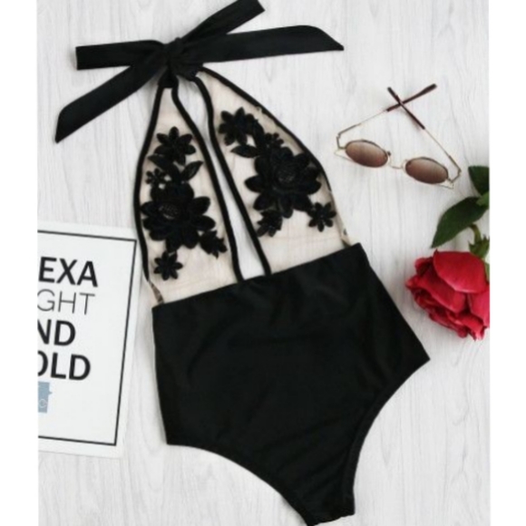 👙2/$20 Halter Mesh Floral Embroidery Swimsuit - Picture 4 of 10